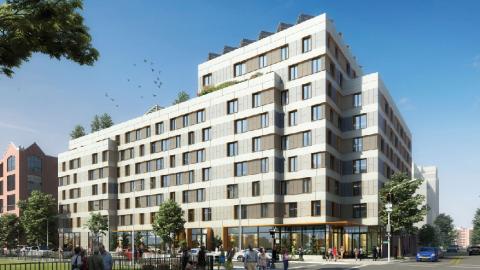 Street-level view of Throop Corners project